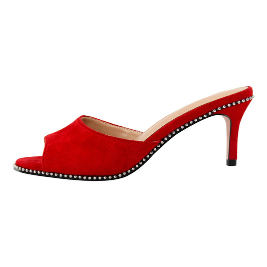 Round Toe Rivet Suede Stiletto Mules | Onlymaker Great Value