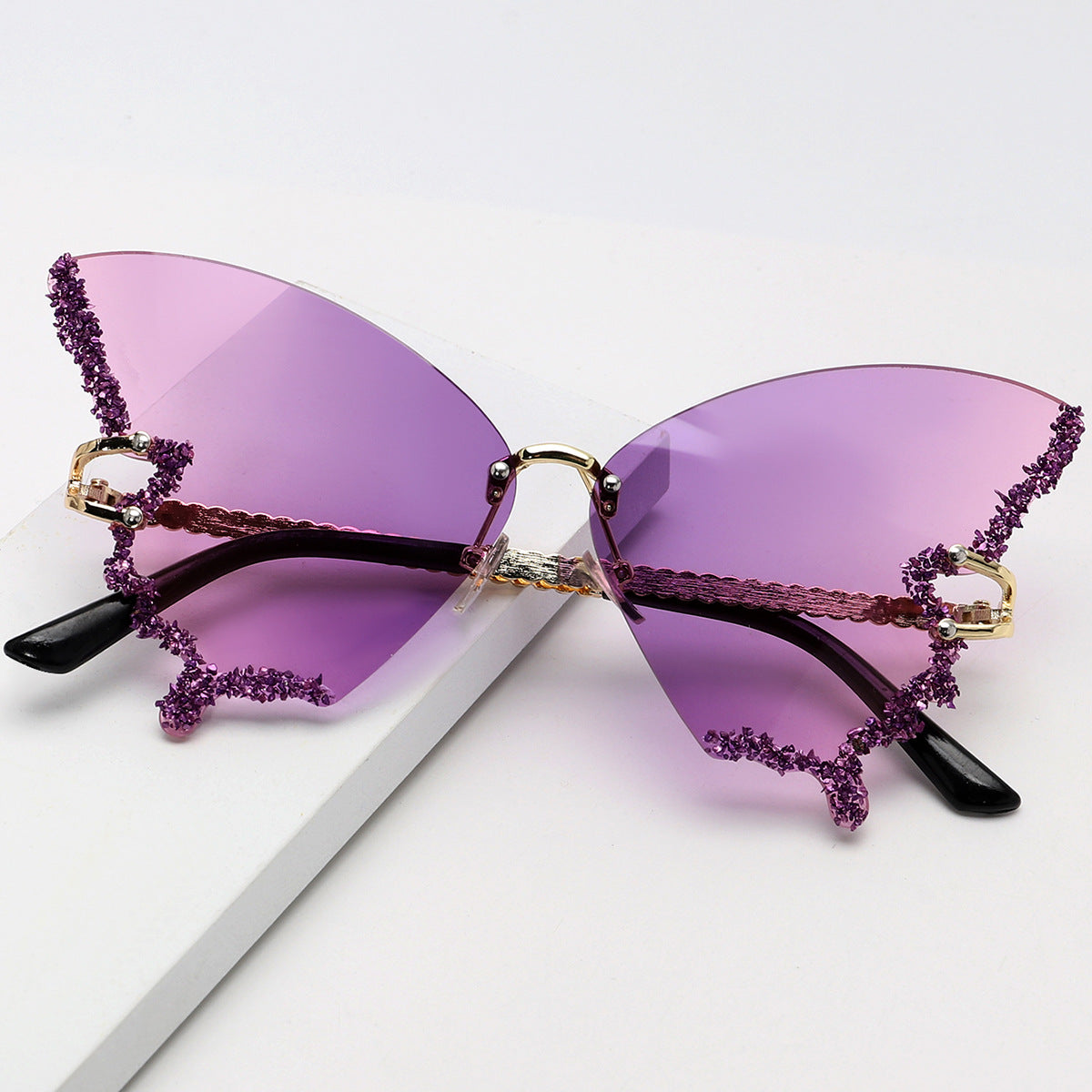 Punk Butterfly Rimless Sunglasses | Onlymaker New