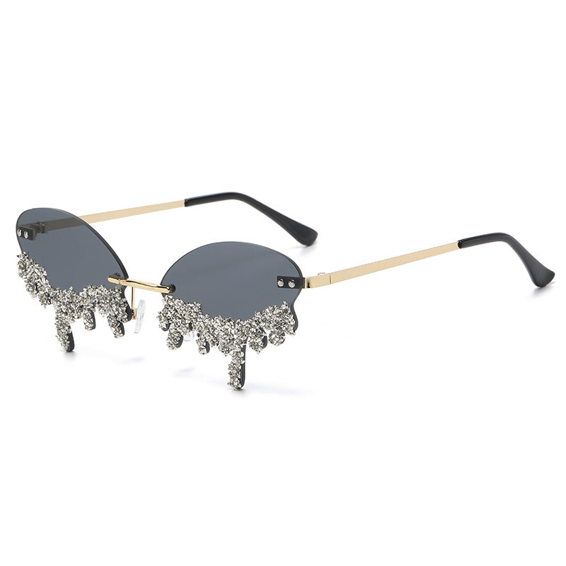 Rhinestone Tear Shape Rimless Sunglasses | Onlymaker Featured