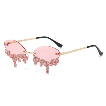Rhinestone Tear Shape Rimless Sunglasses | Onlymaker Featured