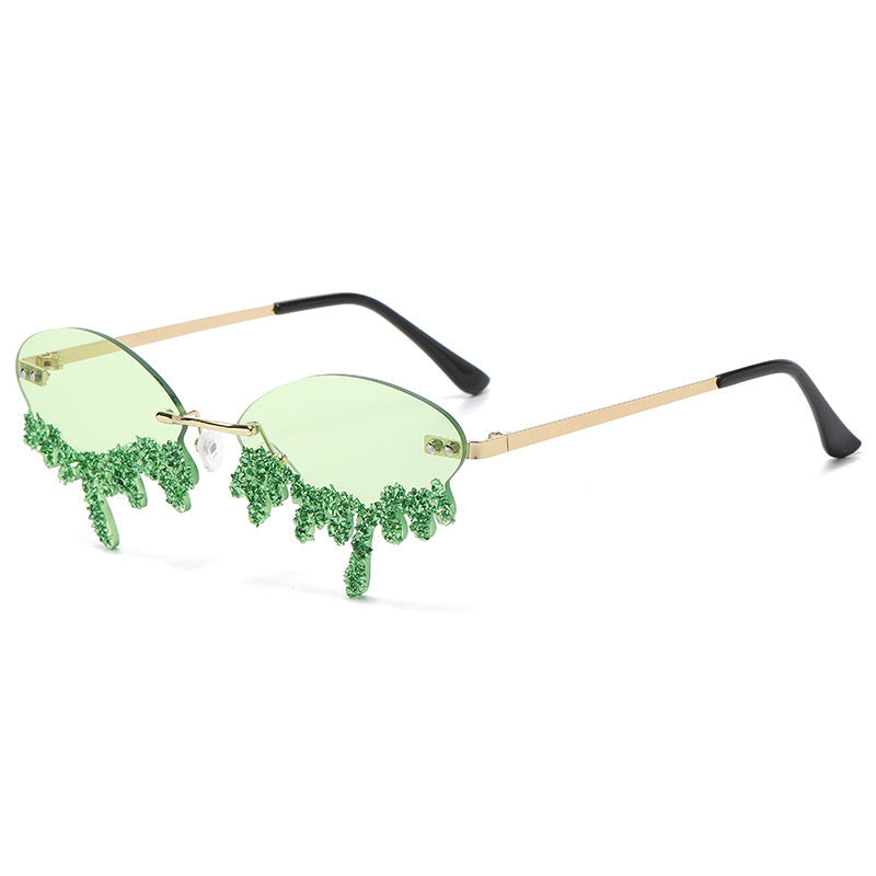 Rhinestone Tear Shape Rimless Sunglasses | Onlymaker Featured