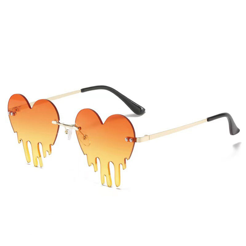 Heart Tear Shape Rimless Sunglasses | Onlymaker Exclusive