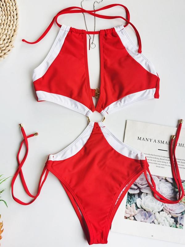Keyhole Neckline Cut Out Strap Swimwear | Onlymaker Essential