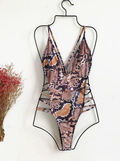 Serpent Printed Colourful Lace Up Swimwear | Onlymaker Featured