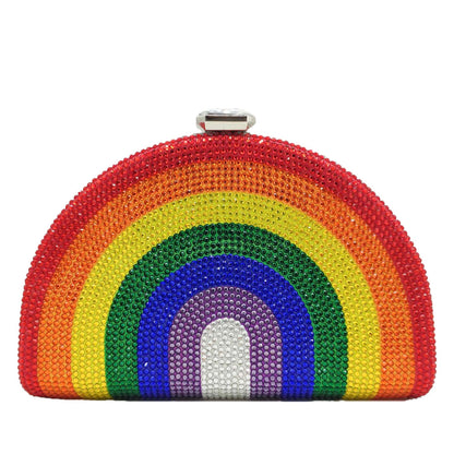 Rainbow Rhinestone Semi-circular Handbag | Onlymaker Great Value