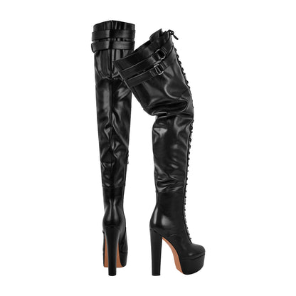Platform Chunky Heel Lace-up Over The Knee Boots | Onlymaker Value