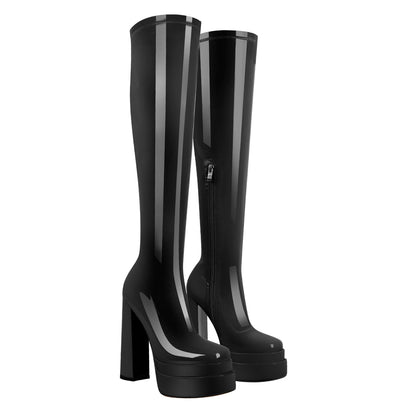 Patent Leather Platform Knee High Boots | Onlymaker Best Seller
