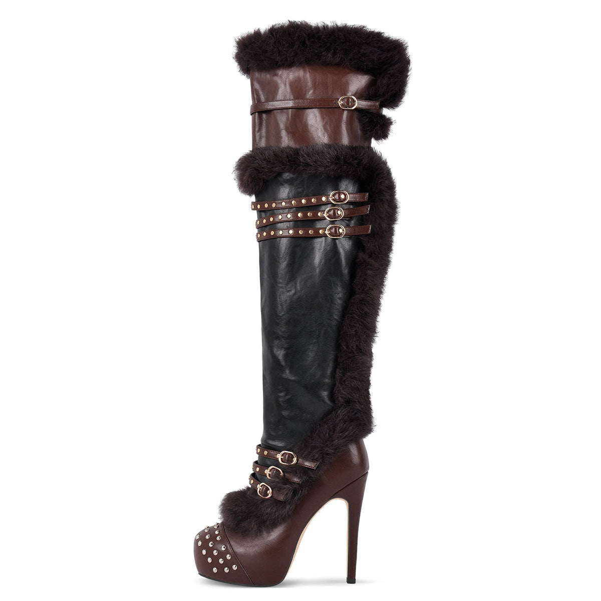 Platform Fur Rivet Buckle Thigh High Boots | Onlymaker Latest