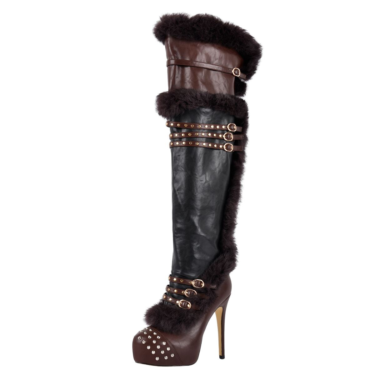 Platform Fur Rivet Buckle Thigh High Boots | Onlymaker Latest