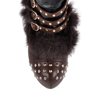 Platform Fur Rivet Buckle Thigh High Boots | Onlymaker Latest