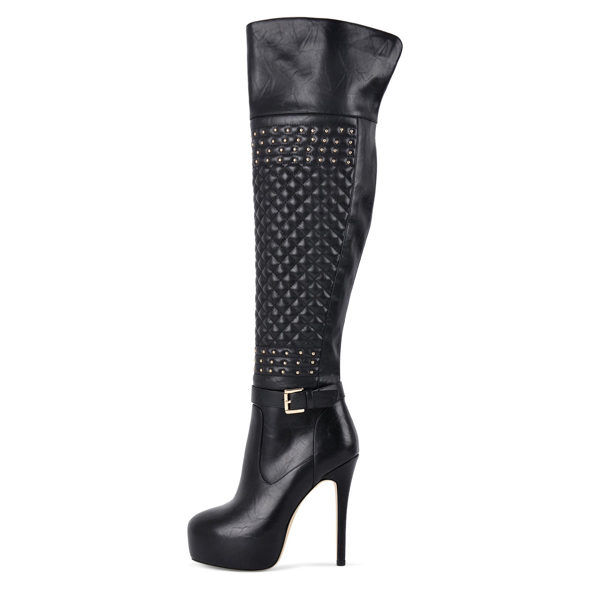 Platform Rivet Buckle Strap Thigh High Boots | Onlymaker Recommended