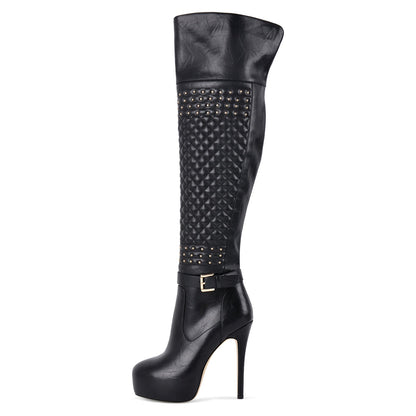 Platform Rivet Buckle Strap Thigh High Boots | Onlymaker Recommended