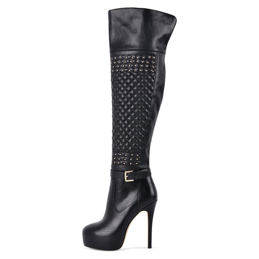 Platform Rivet Buckle Strap Thigh High Boots | Onlymaker Recommended