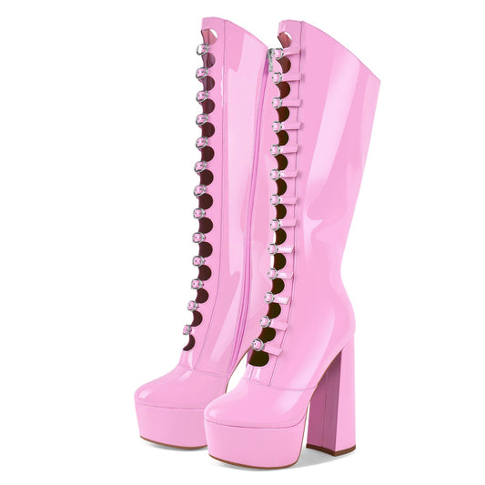 Platform Multibuckle Strap Knee High Boots | Onlymaker Discount