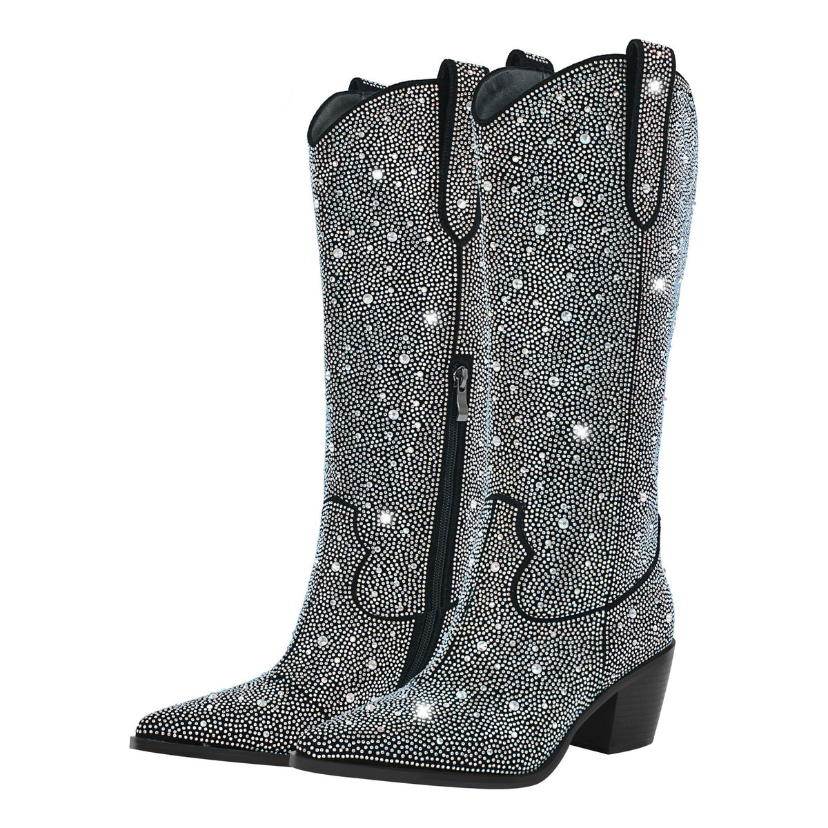 Rhinestone Pointed Toe Knee High Western Boots | Onlymaker Recommended