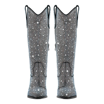 Rhinestone Pointed Toe Knee High Western Boots | Onlymaker Recommended