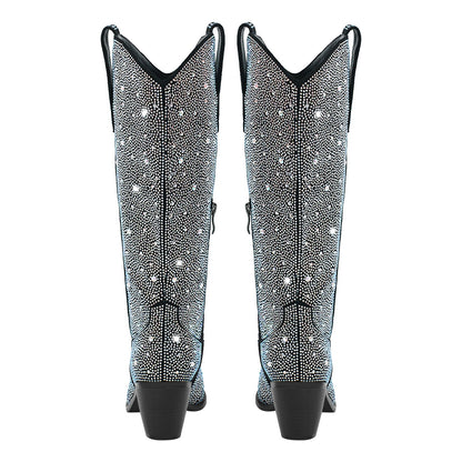 Rhinestone Pointed Toe Knee High Western Boots | Onlymaker Recommended