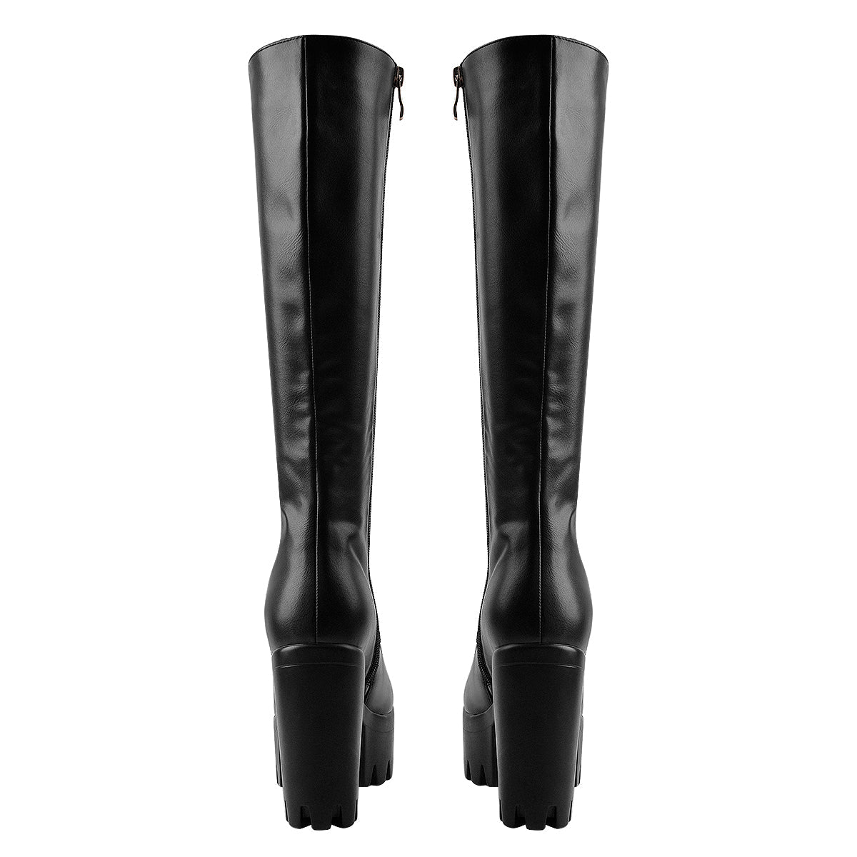 Round Toe Chunky Heel Lace up Platform Knee Boots | Onlymaker Popular