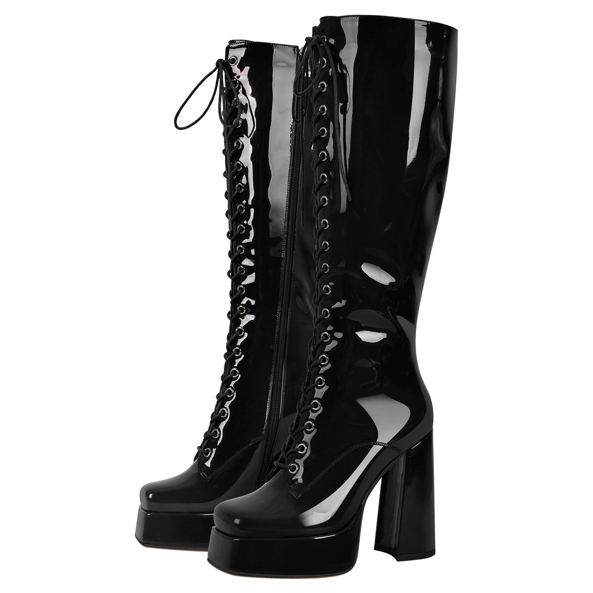 Square Toe Lace up Chunky Heels Boots | Onlymaker Customer Favorite