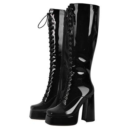Square Toe Lace up Chunky Heels Boots | Onlymaker Customer Favorite