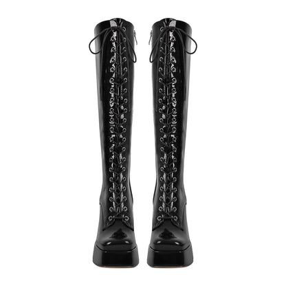 Square Toe Lace up Chunky Heels Boots | Onlymaker Customer Favorite