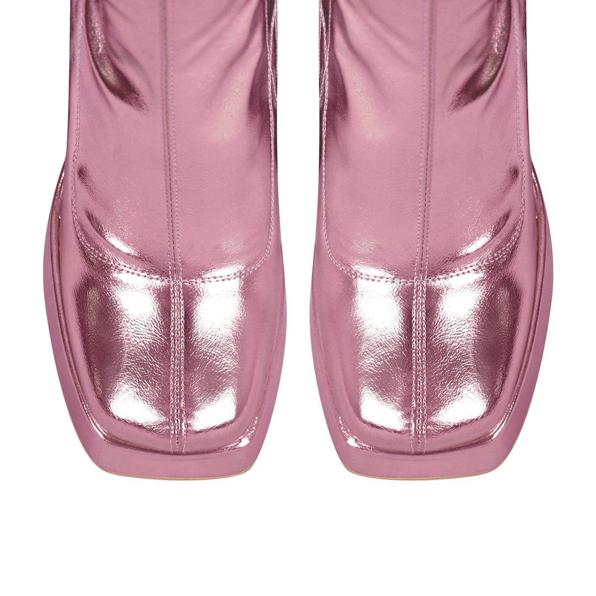Metallic Leather Platform Chunky Heel Knee High Boots | Onlymaker Best Price