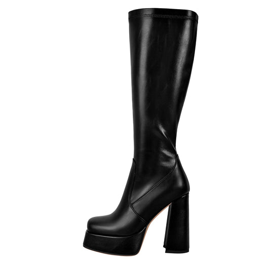 Square Toe Platform Chunky Heel Knee High Boots | Onlymaker Classic