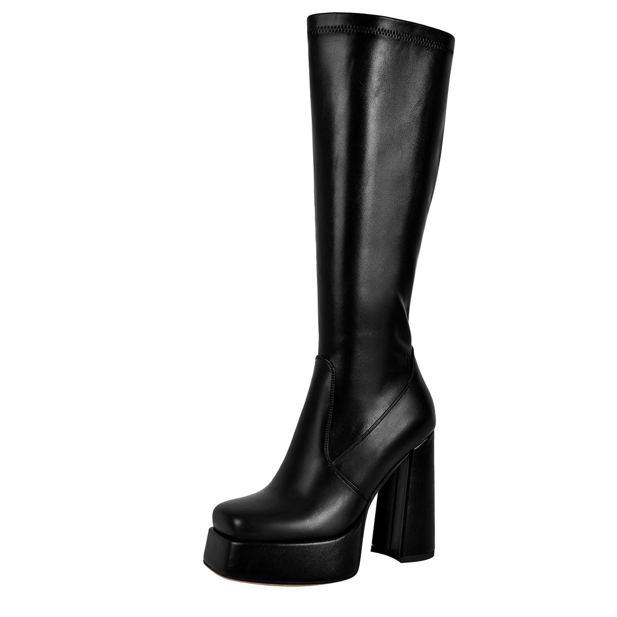 Square Toe Platform Chunky Heel Knee High Boots | Onlymaker Classic