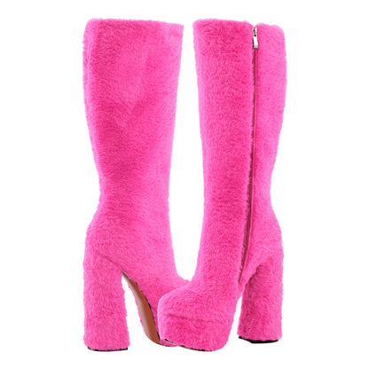 Fur Platform High Heels Boots | Onlymaker Exclusive