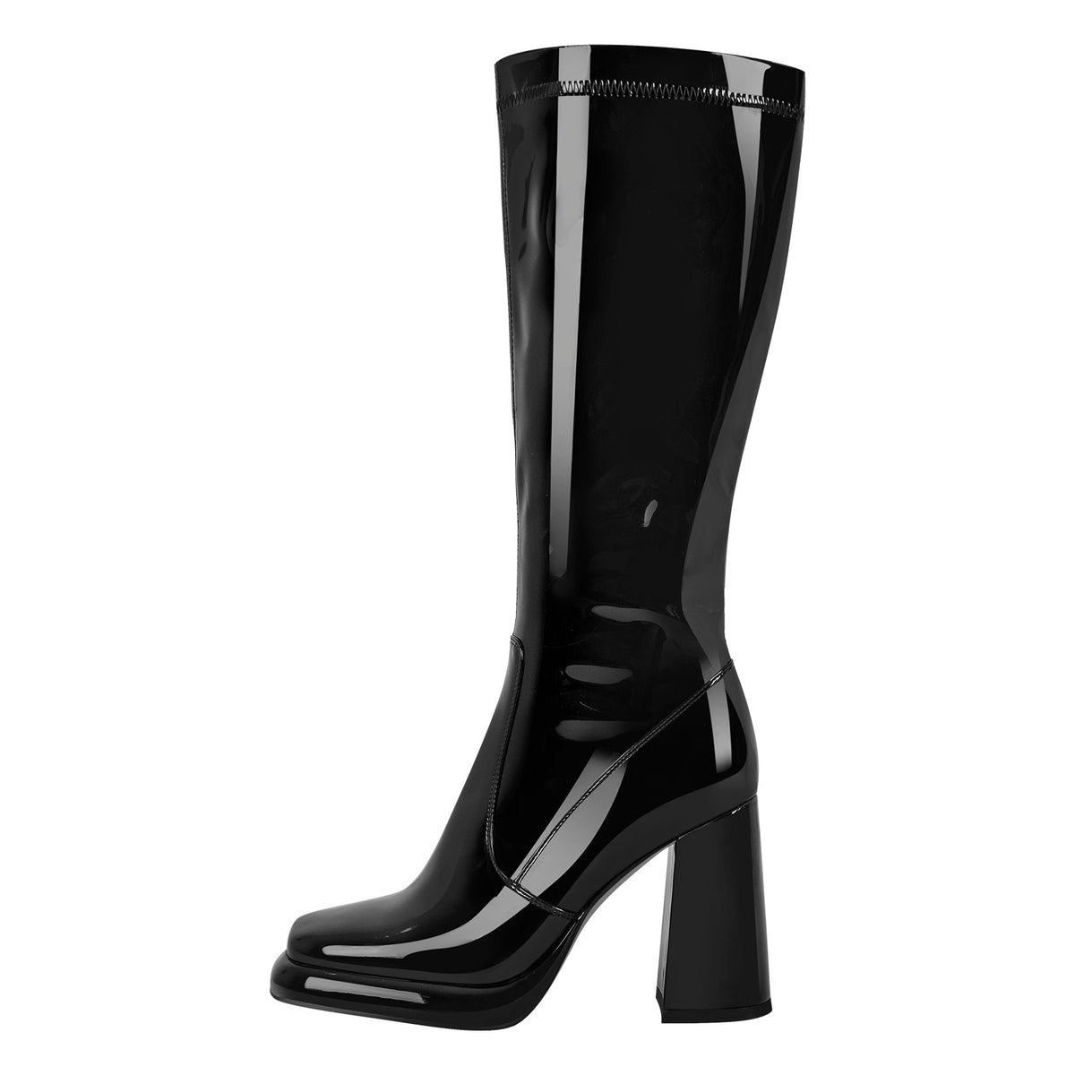 Platform Square Toe Chunky Heel Knee High Boots | Onlymaker Premium