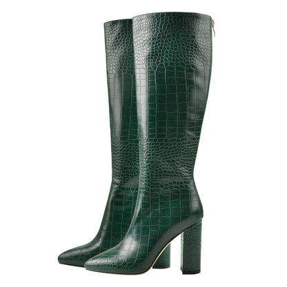 Pointed Toe Stone Pattern Chunky Boots | Onlymaker Premium