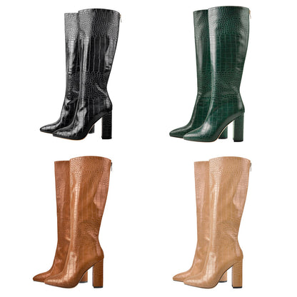Pointed Toe Stone Pattern Chunky Boots | Onlymaker Premium
