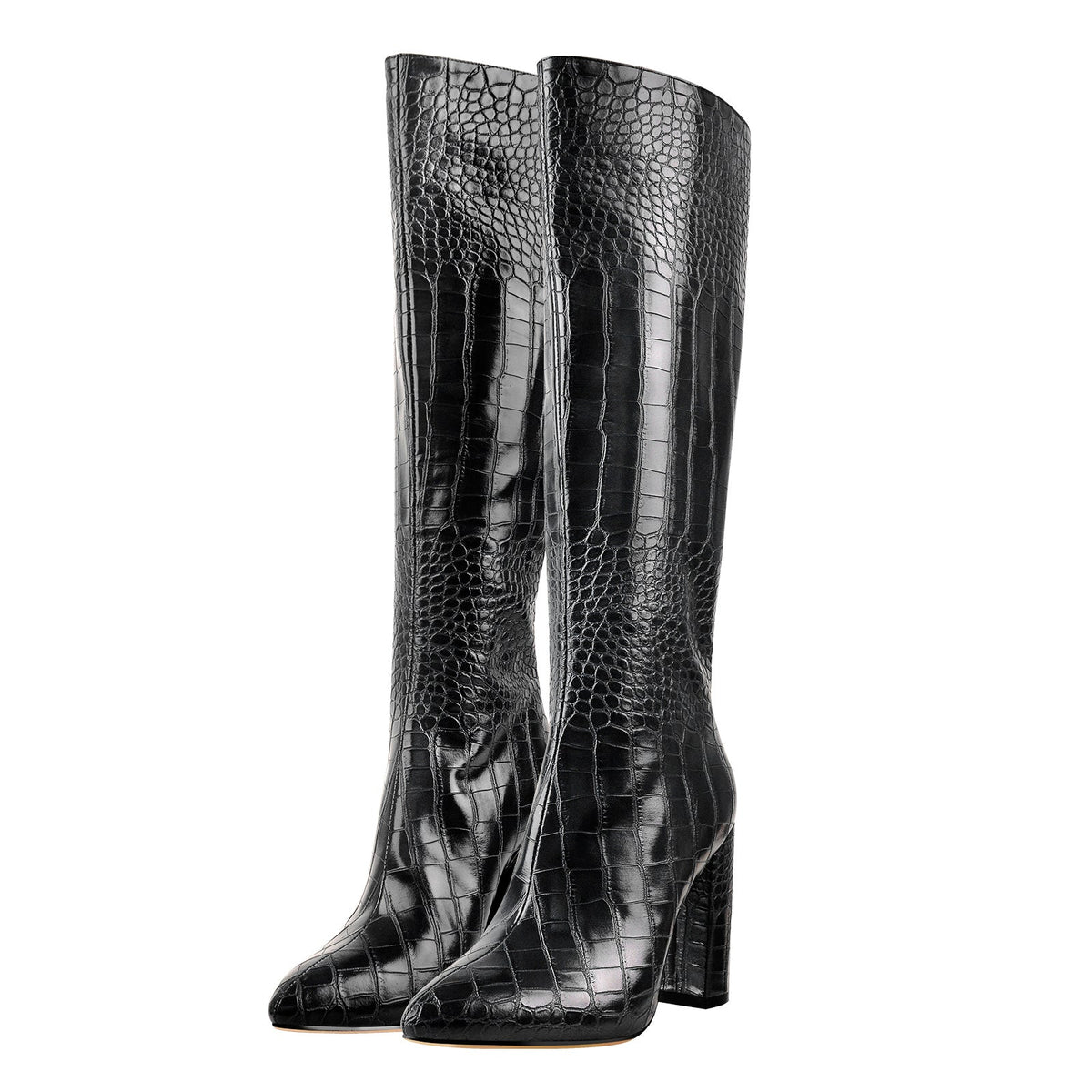Pointed Toe Stone Pattern Chunky Boots | Onlymaker Premium