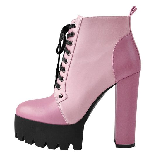 Platform Split Joint Lace-up Chunky Heel Ankle Boots | Onlymaker Hot Sale