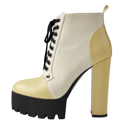 Platform Split Joint Lace-up Chunky Heel Ankle Boots | Onlymaker Hot Sale