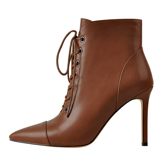 Pointed Toe Lace-up Stiletto Ankle Boots | Onlymaker Trending