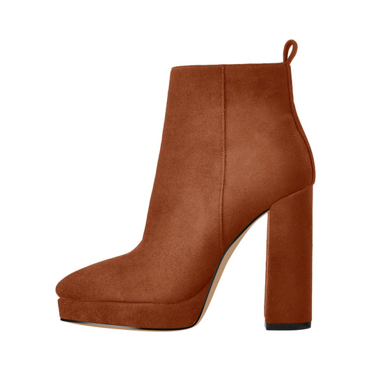 Suede Pointed Toe Chunky Heel Ankle Boots | Onlymaker New