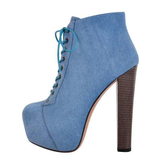 Blue Suede Platform Chunky Heel Ankle Boots | Onlymaker Smart Buy