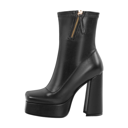 Square Toe Chunky Platform Zipper Ankle Boots | Onlymaker Smart Buy