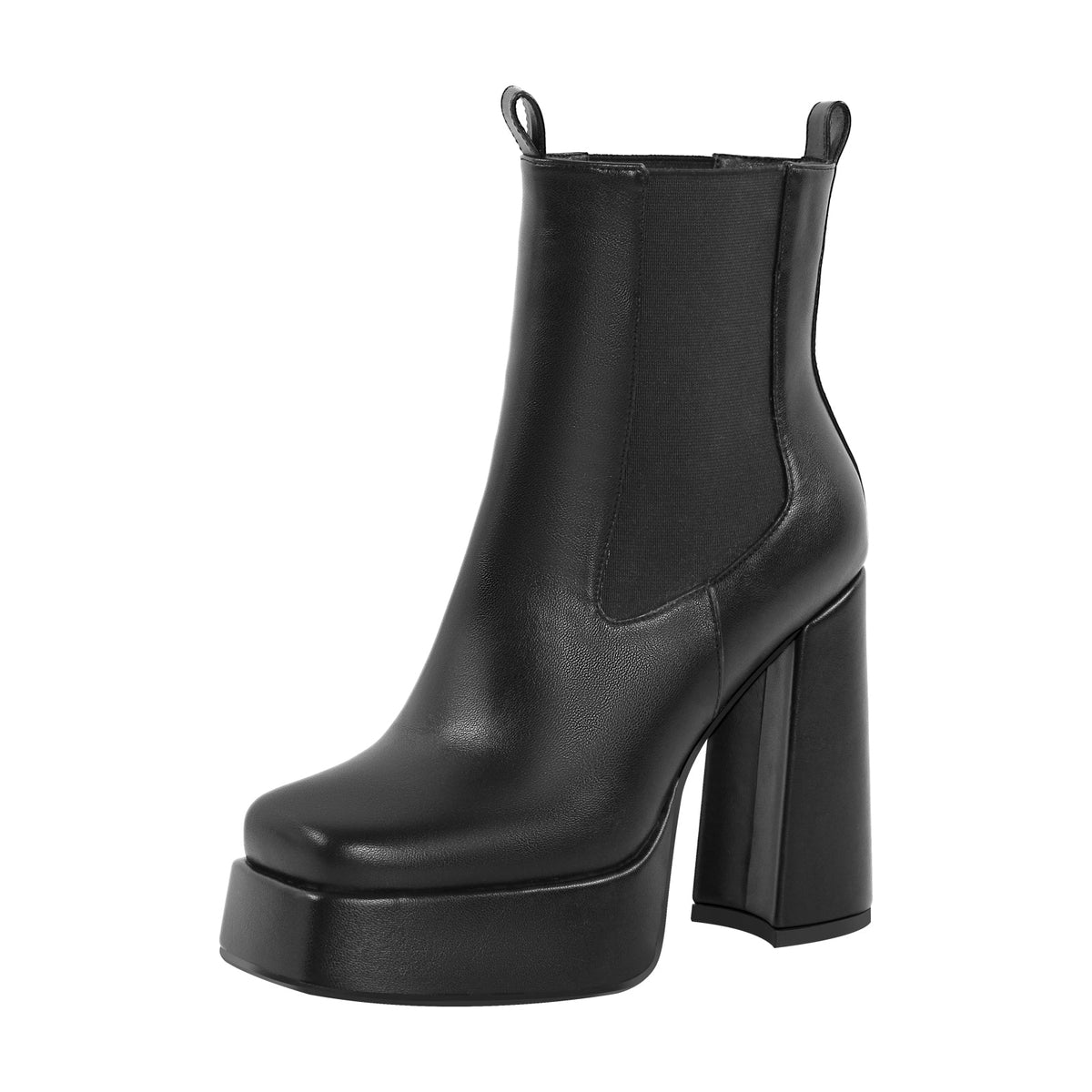 Black Square Toe Platform Chunky Heel Ankle Boots | Onlymaker Best Seller