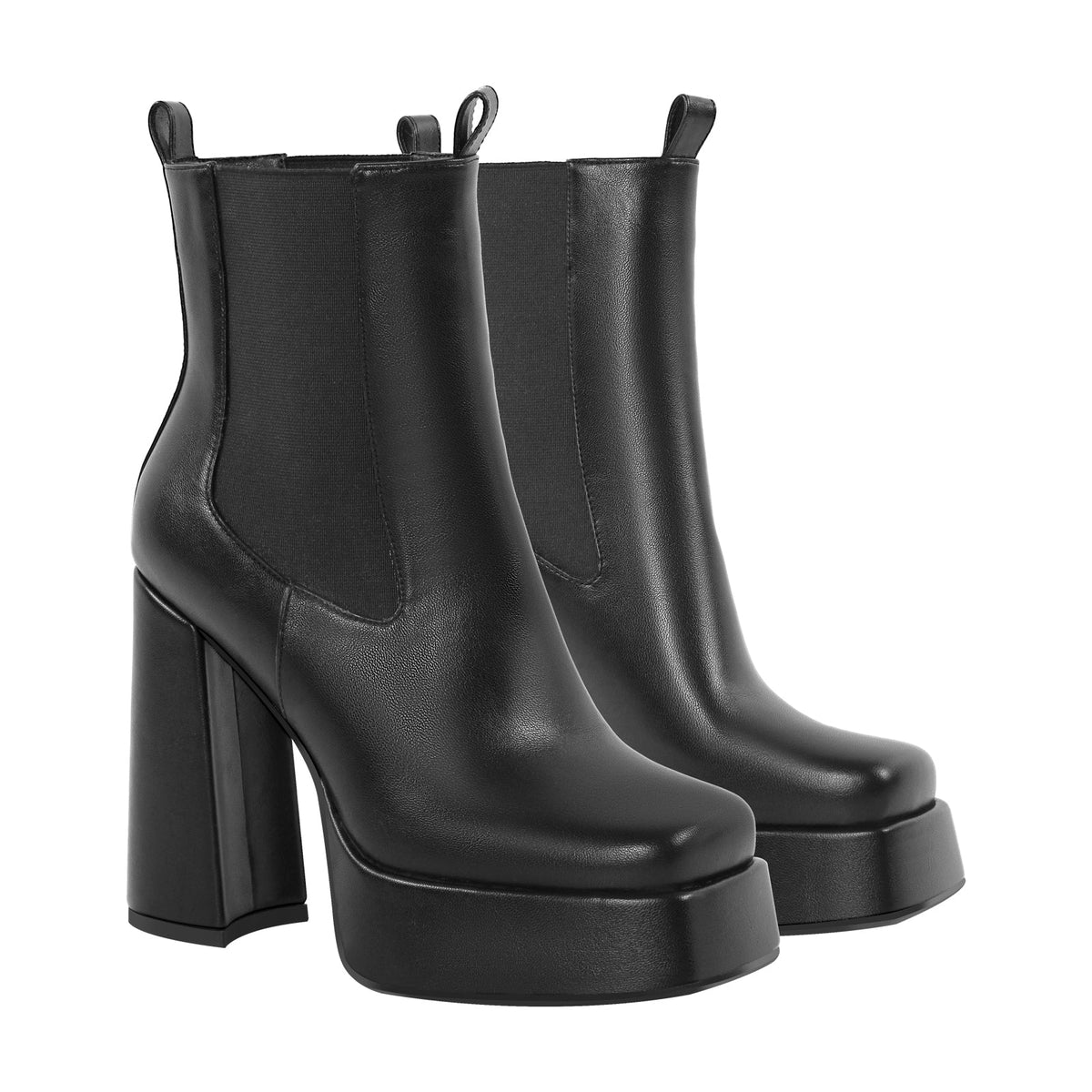 Black Square Toe Platform Chunky Heel Ankle Boots | Onlymaker Best Seller