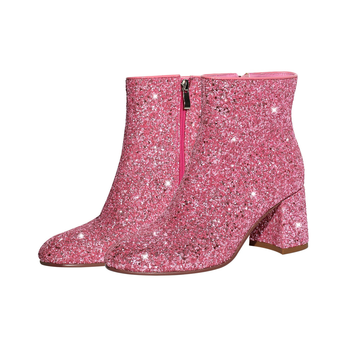 Round Toe Glitter Chunky Heel Ankle Boots | Onlymaker Trusted
