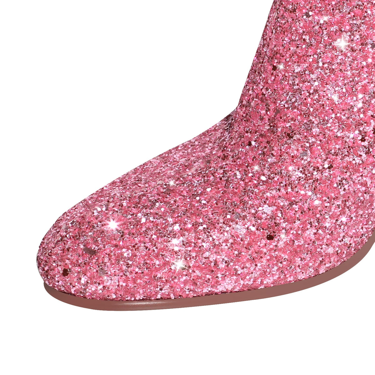 Round Toe Glitter Chunky Heel Ankle Boots | Onlymaker Trusted