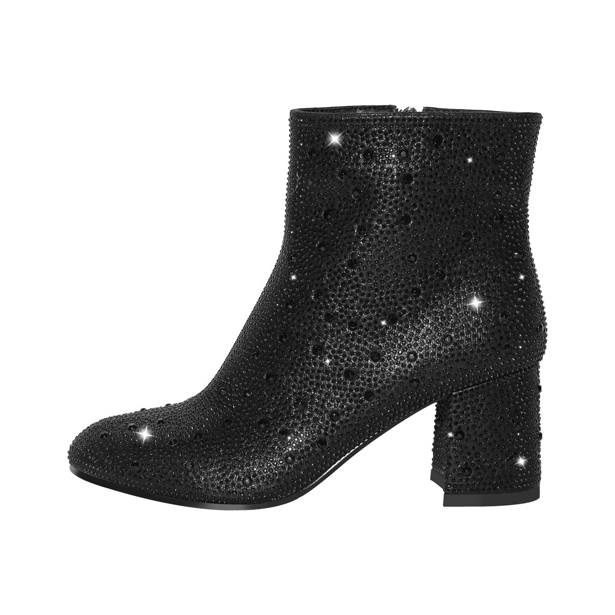 Round Toe Rhinestone Chunky Ankle Boots | Onlymaker Customer Favorite