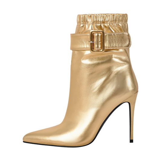 Pointed Toe Buckle Strap Stiletto Ankle Boots | Onlymaker Discount