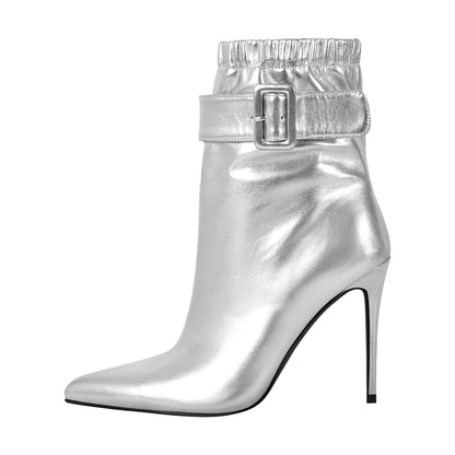 Pointed Toe Buckle Strap Stiletto Ankle Boots | Onlymaker Discount