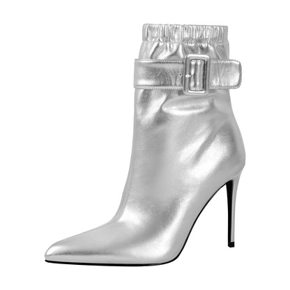 Pointed Toe Buckle Strap Stiletto Ankle Boots | Onlymaker Discount