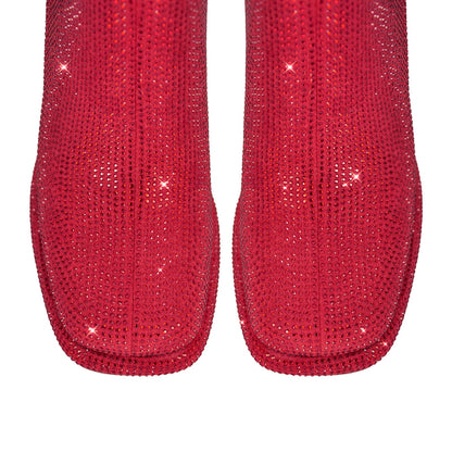 Square Toe Rhinestone Platform Ankle Boots | Onlymaker Value
