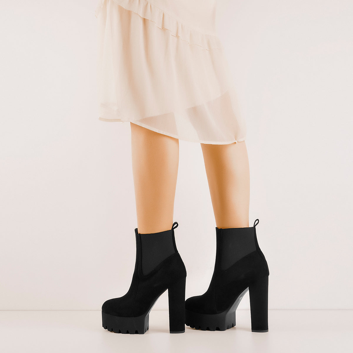 Black Suede Chunky High Heel Ankle Boots | Onlymaker Trending