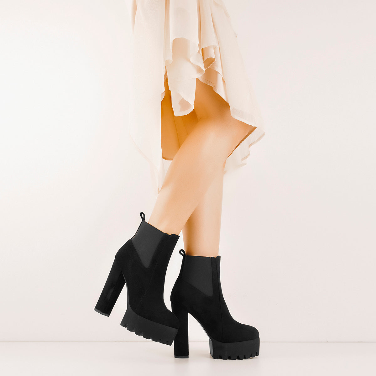 Black Suede Chunky High Heel Ankle Boots | Onlymaker Trending